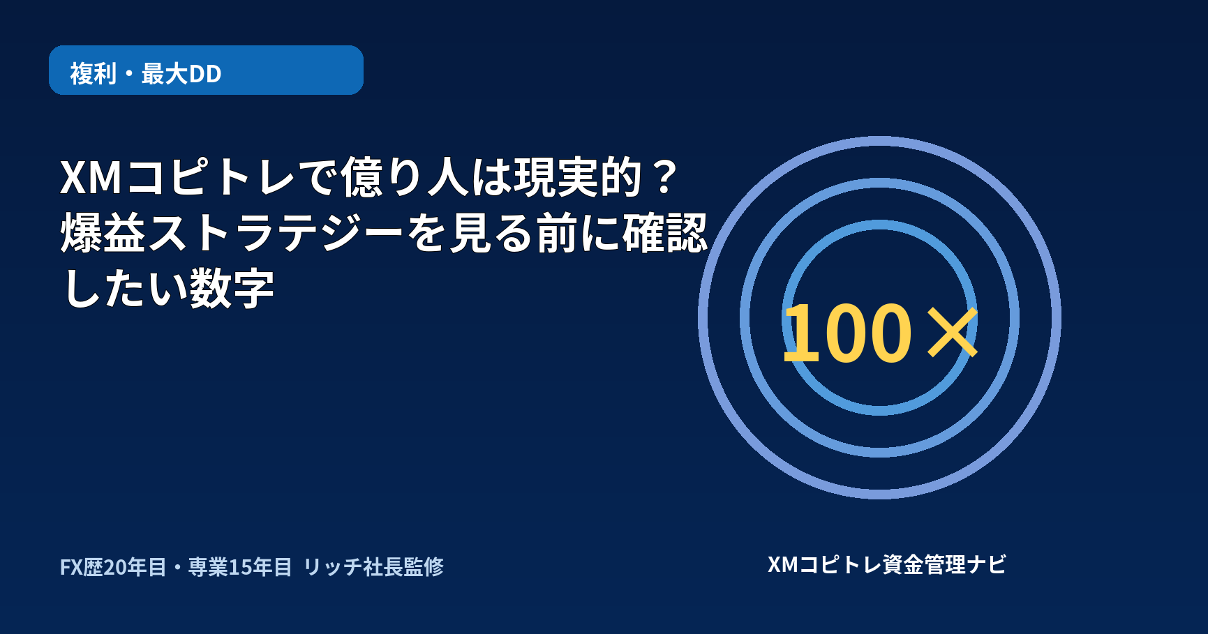 XMコピトレで億り人を目指す複利と最大DDを図解したアイキャッチ画像